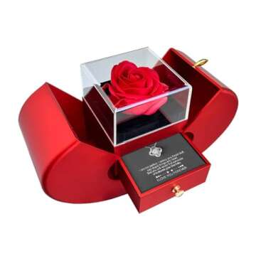 Preserved Handmade Red Rose With Hollow Clavicle Necklace, ''TO MY LOVE'' Jewelry Boxes with Necklac...