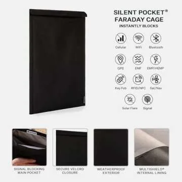 Silent Pocket SLNT Utility Laptop Faraday Bag w Signal Blocking Device Sleeve, Weatherproof Woven Nylon, Prevents Remote Wiping, Tracking, Tampering, Secure Information, Instant Protection, 15 inch