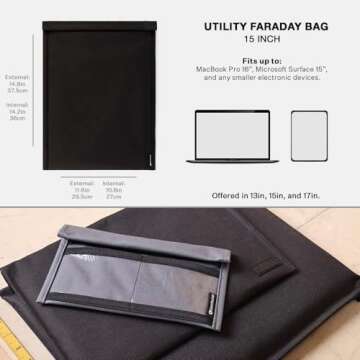 Silent Pocket SLNT Utility Laptop Faraday Bag w Signal Blocking Device Sleeve, Weatherproof Woven Nylon, Prevents Remote Wiping, Tracking, Tampering, Secure Information, Instant Protection, 15 inch