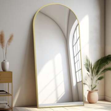 MELOMOIR 76"x34" Large Mirror Full Length, Gold Arched Full Length Mirror with Stand, Oversized Floor Mirror for Bedroom Living Room Cloakroom Gym, Hanging Standing or Leaning Full Body Mirror, Gold