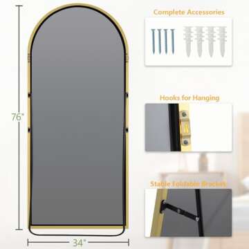 MELOMOIR 76"x34" Large Mirror Full Length, Gold Arched Full Length Mirror with Stand, Oversized Floor Mirror for Bedroom Living Room Cloakroom Gym, Hanging Standing or Leaning Full Body Mirror, Gold