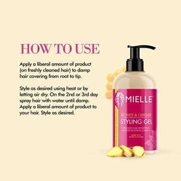 Mielle Organics Honey & Ginger Styling Gel for Enhanced Curl Definition and Moisture Retaining with Aloe for Dry, Curly, Thick, and Frizzy Hair, Non-Sticky, 13 Ounces