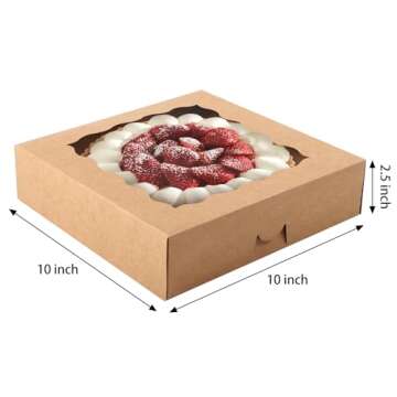 Moretoes 24pcs Cookie Boxes, 10x10x2.5in Bakery Boxes with Windows, Brown Pie Boxes Pastry Boxes Tre...