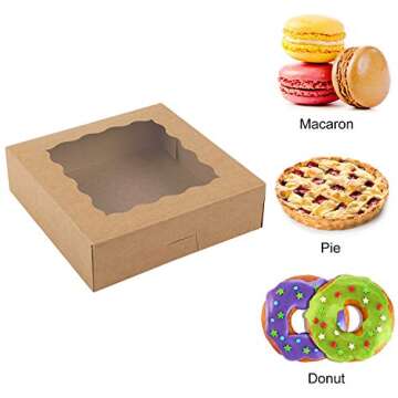 Moretoes 24pcs Cookie Boxes, 10x10x2.5in Bakery Boxes with Windows, Brown Pie Boxes Pastry Boxes Treat Boxes for Pies, Cookies and Muffins