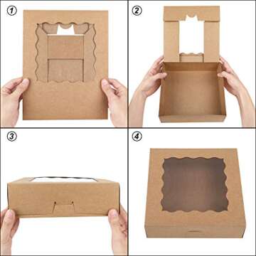 Moretoes 24pcs Cookie Boxes, 10x10x2.5in Bakery Boxes with Windows, Brown Pie Boxes Pastry Boxes Treat Boxes for Pies, Cookies and Muffins