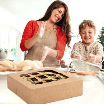 Moretoes 24pcs Cookie Boxes, 10x10x2.5in Bakery Boxes with Windows, Brown Pie Boxes Pastry Boxes Treat Boxes for Pies, Cookies and Muffins