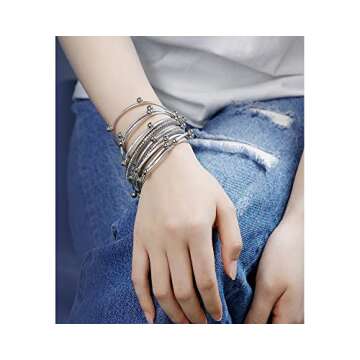 Fesciory Leather Wrap Bracelets for Women, Boho Leopard Multi-Layer Crystal Beads Cuff Bracelet Jewelry (Silver Beads)