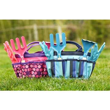 QWKIT Kids Gardening Set 7Pcs Gardening Tools for Kids with Watering Can, Gardening Gloves, Rake, Trowel, Fork, and Storage Bag Gardening Gifts for Children Toddler (Pink)