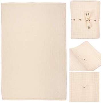 Muslin Blankets, Baby Toddler Quilt, 4 Layers, 100% Cotton Stroller Blanket, Hypoallergenic, Super-Soft, Breathable and Lightweight Swaddle, Nursery & Crib Blanket, Large (47 X 35 inch) (Vanilla Ice)