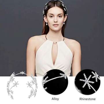 Beaupretty Bridal Tiara Headpiece Rhinestone Star Tiara Crown Glitter Crystal Bridal Headband Wedding Hair Accessories for Women Girls
