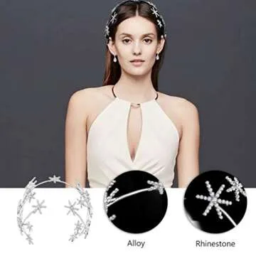 Beaupretty Bridal Tiara Headpiece Rhinestone Star Tiara Crown Glitter Crystal Bridal Headband Wedding Hair Accessories for Women Girls