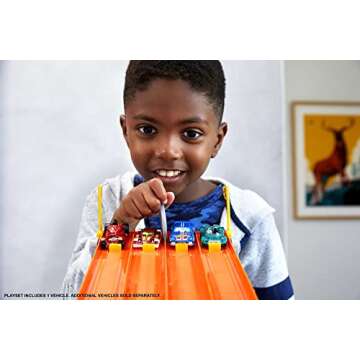 Hot Wheels Toy Car Track Set, 4-Lane Elimination Race with Fair-Start Launcher & 1 Toy Car in 1:64 S...