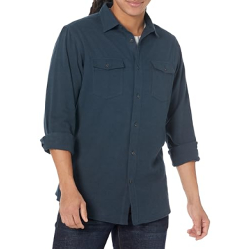 Men's Regular-Fit Long-Sleeve Flannel Shirt in Navy