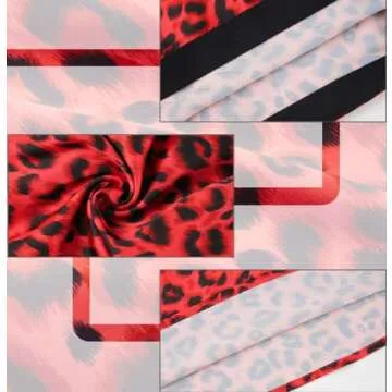 Keasmto Leopard Skirt for Women Midi Length High Waist Silk Satin Elasticized Cheetah A Line Summer Casual Ladies Skirts Red XS