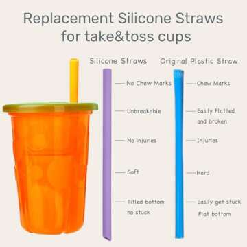 Tegion Thin Short Reusable Toddlers & Kids Silicone Straws for The First Years Take & Toss Cups