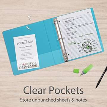 Oxford 3 Ring Binders, 1.5 inch ONE-Touch Easy Open D Rings, Durable Binders for School and Office, ClearVue, Xtralife Hinge, Non-Stick, PVC-Free, Assorted Colors, Holds 375 Sheets, 4 PK (79908)