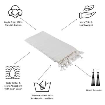 InfuseZen Stonewashed Turkish Bath & Beach Towel –100% Organic Turkish Cotton - Soft, Lightweight,...