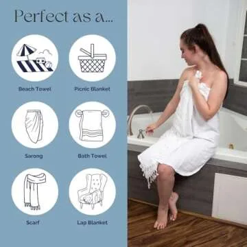 InfuseZen Stonewashed Turkish Bath & Beach Towel –100% Organic Turkish Cotton - Soft, Lightweight, Absorbent - Quick Dry, Sand Free - Pool, Shower, Travel - Peshtemal, Hammam Spa Towel - Off White