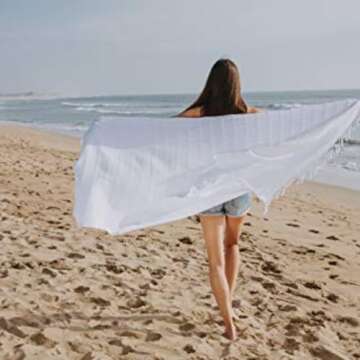 InfuseZen Stonewashed Turkish Bath & Beach Towel –100% Organic Turkish Cotton - Soft, Lightweight, Absorbent - Quick Dry, Sand Free - Pool, Shower, Travel - Peshtemal, Hammam Spa Towel - Off White