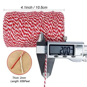 Vivifying Red and White Twine, 656 Feet 2mm Cotton Bakers Twine String for Gift Wrapping, Baking, Bu...