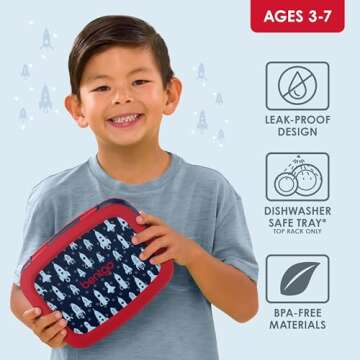 Bentgo Kids Prints Leak-Proof, 5-Compartment Bento-Style Kids Lunch Box - Ideal Portion Sizes for Ages 3-7, Durable, Drop-Proof, Dishwasher Safe, & Made with BPA-Free Materials (Rocket)