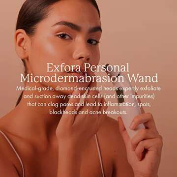 Exfora Facial Microdermabrasion Wand by Vanity Planet - Acne Treatment Reduce Wrinkles & Fine Lines - 4 Interchangeable Heads & Dual Charging Mode - Exfoliating Facial Cleanser for All Skin Types
