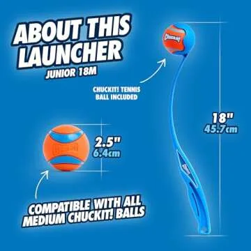 Chuckit! Junior 18M Dog Ball Launcher - Includes a 2.5-inch Diameter Medium Ball for Dogs 20-60 Pounds - Manual Thrower Tennis Balls with Handle - 18-inch Length