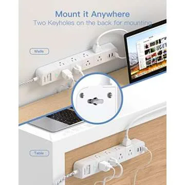 5 ft Extension Cord with 8 Outlets & USB Ports