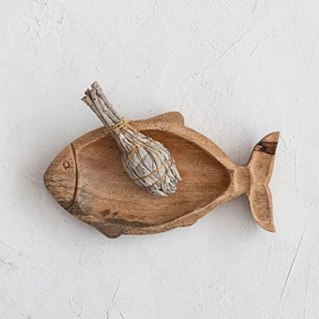 Creative Co-Op Coastal Carved Wood Fish Shaped Dish