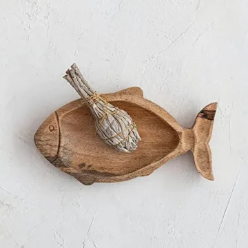 Creative Co-Op Coastal Carved Wood Fish Shaped Dish