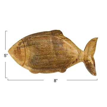 Creative Co-Op Coastal Carved Wood Fish Shaped Dish