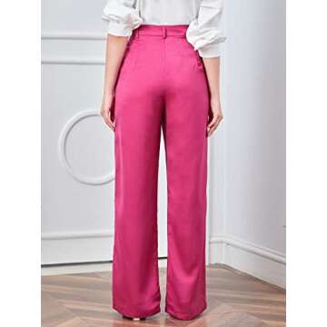 MakeMeChic Women's Satin Silk High Waisted Wide Leg Pants with Pockets Pink S