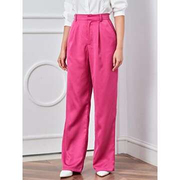 MakeMeChic Women's Satin Silk High Waisted Wide Leg Pants with Pockets Pink S