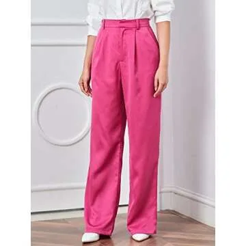 MakeMeChic Women's Satin Silk High Waisted Wide Leg Pants with Pockets Pink S
