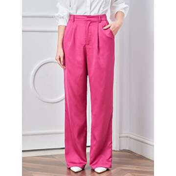 MakeMeChic Women's Satin Silk High Waisted Wide Leg Pants with Pockets Pink S
