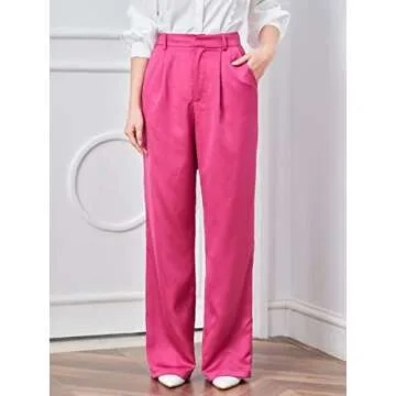 MakeMeChic Women's Satin Silk High Waisted Wide Leg Pants with Pockets Pink S
