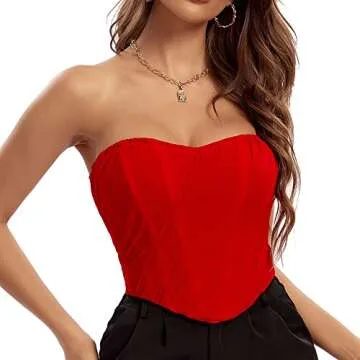 BBYDBY Bustier Tops for Women Zip Back Vintage Crop Top Open Back Boned Corset Red X-Large