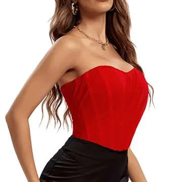 BBYDBY Bustier Tops for Women Zip Back Vintage Crop Top Open Back Boned Corset Red X-Large