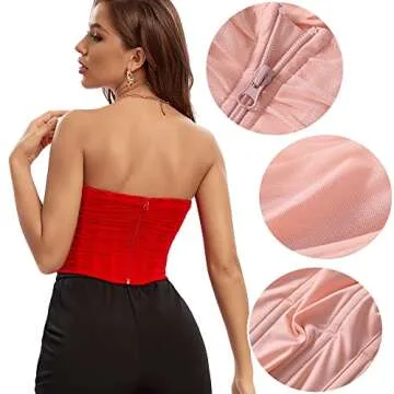 BBYDBY Bustier Tops for Women Zip Back Vintage Crop Top Open Back Boned Corset Red X-Large