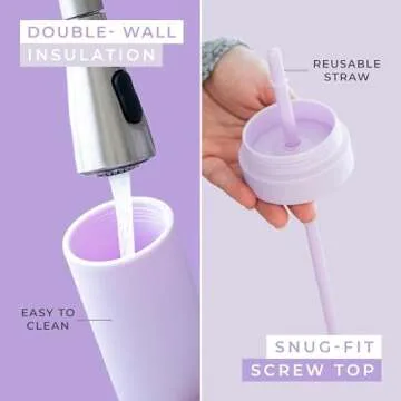 STRATA CUPS Lilac Skinny Tumblers with Lids and Straws (4 pack) - 16oz Matte Pastel Colored Acrylic Tumblers with Lids and Straws, Double Wall Skinny Tumbler Bulk, Reusable Cup with Straw Cleaner