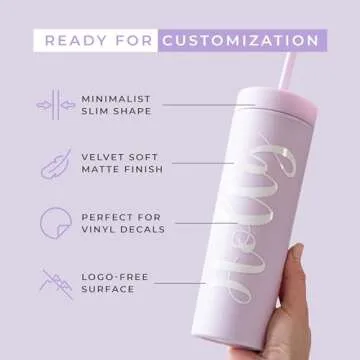 STRATA CUPS Lilac Skinny Tumblers with Lids and Straws (4 pack) - 16oz Matte Pastel Colored Acrylic Tumblers with Lids and Straws, Double Wall Skinny Tumbler Bulk, Reusable Cup with Straw Cleaner