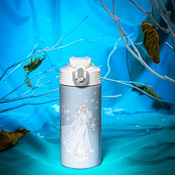 Zak Designs zak! Disney Frozen 2 Elsa - Stainless Steel Vacuum Insulated Water Bottle - 14 oz - Durable & Leak Proof - Flip-Up Straw Spout & Built-In Carrying Loop - BPA Free