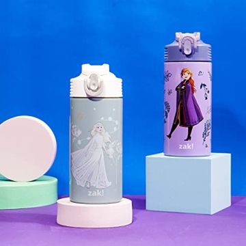 Zak Designs zak! Disney Frozen 2 Elsa - Stainless Steel Vacuum Insulated Water Bottle - 14 oz - Durable & Leak Proof - Flip-Up Straw Spout & Built-In Carrying Loop - BPA Free