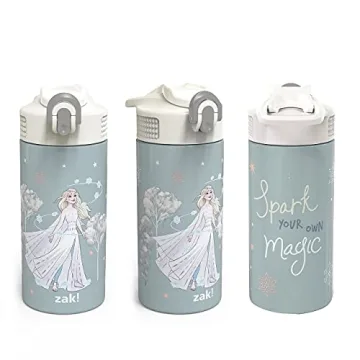 Zak Designs zak! Disney Frozen 2 Elsa - Stainless Steel Vacuum Insulated Water Bottle - 14 oz - Durable & Leak Proof - Flip-Up Straw Spout & Built-In Carrying Loop - BPA Free