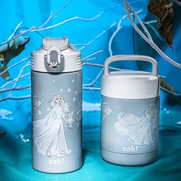 Zak Designs zak! Disney Frozen 2 Elsa - Stainless Steel Vacuum Insulated Water Bottle - 14 oz - Durable & Leak Proof - Flip-Up Straw Spout & Built-In Carrying Loop - BPA Free