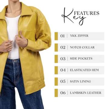 Jild Oversized Leather Jacket Women - Lambskin Leather Fall Jacket for Womens Fashion Plus Size Outfits (OSW-Yellow-S)
