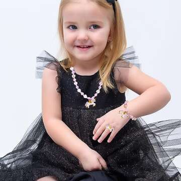 Annilubaby Todder Girls Jewelry Set,Girls Unicorn Necklace Ring Set,Girls Love Necklace Party Favors little Girls Pretend Dress up Play Jewelry,Children Unicorn Ring