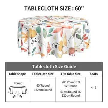Sweetshow Fall Color Floral Tablecloth Round 60 Inch Watercolor Abstract Flower Leaf Print Rustic Autumn Decorative Table Cloth Decor for Home Kitchen
