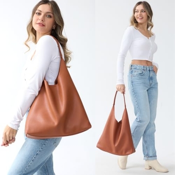 HOXIS Vegan Leather Hobo Bag for Women - Orange-Brown