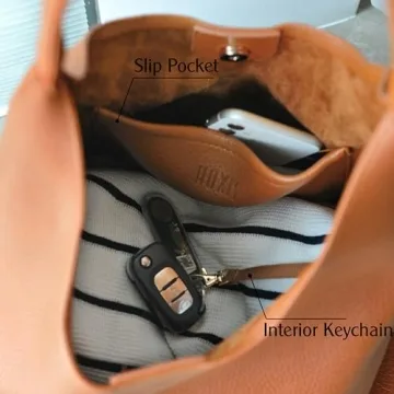 HOXIS Vegan Leather Hobo Bag for Women - Orange-Brown